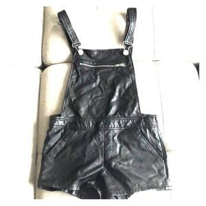 Forever 21 Black Faux Leather Overall Shorts